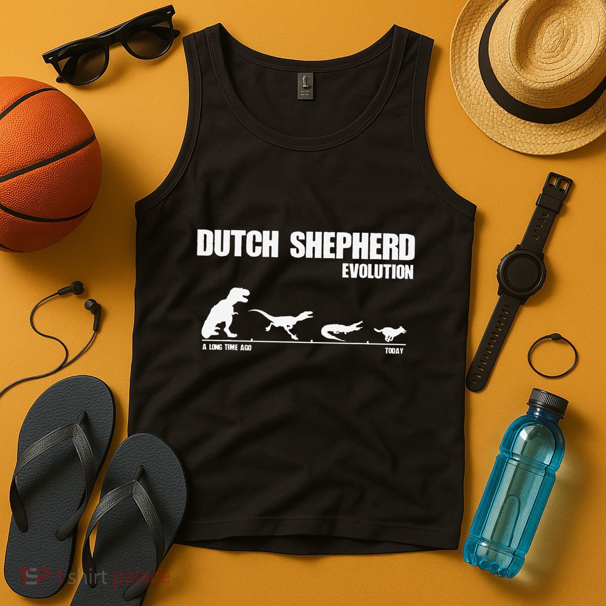 Dutch Shepherd Evolution Funny Dinosaur Dutchie K9 Dog Tank Top