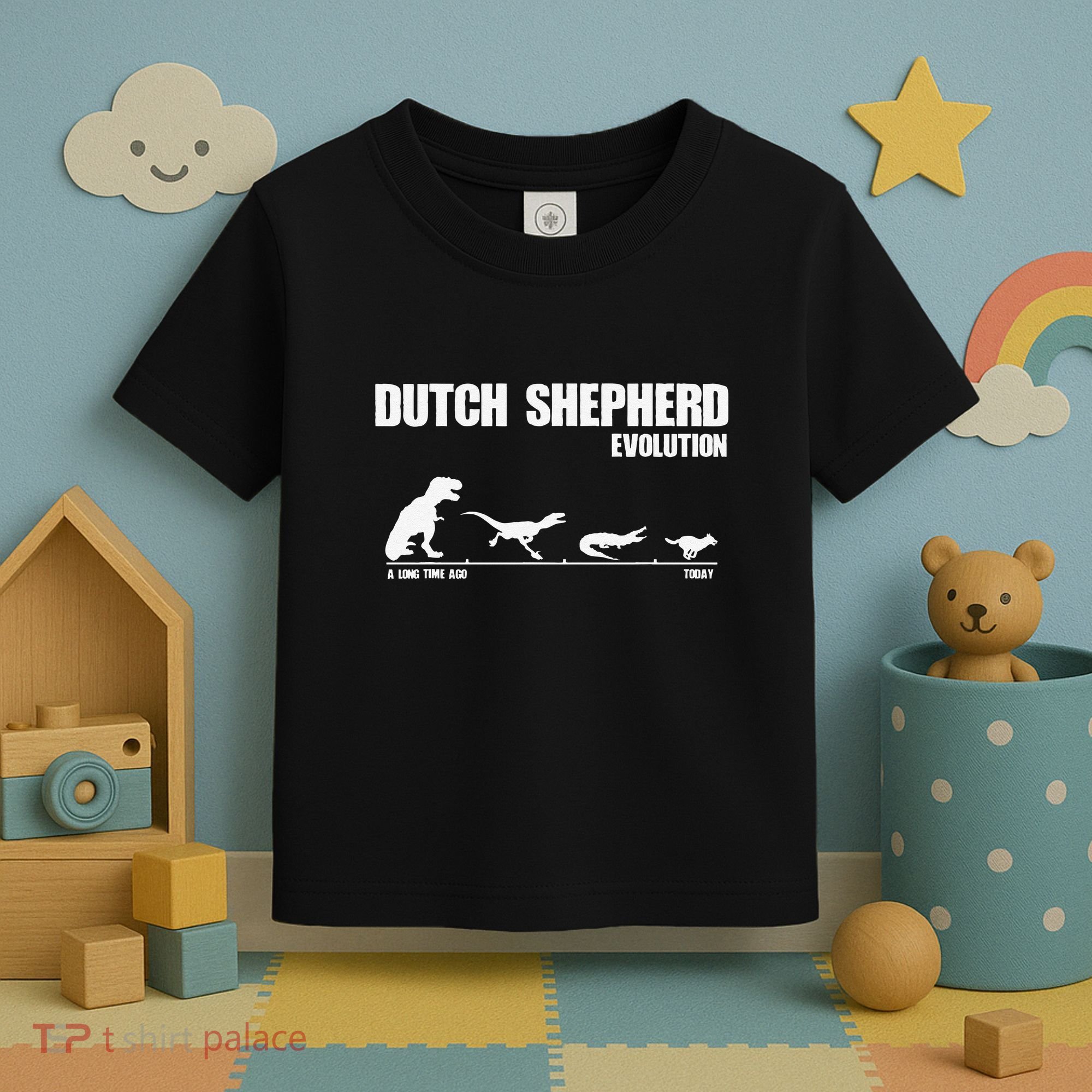 Dutch Shepherd Evolution Funny Dinosaur Dutchie K9 Dog Toddler T-Shirt