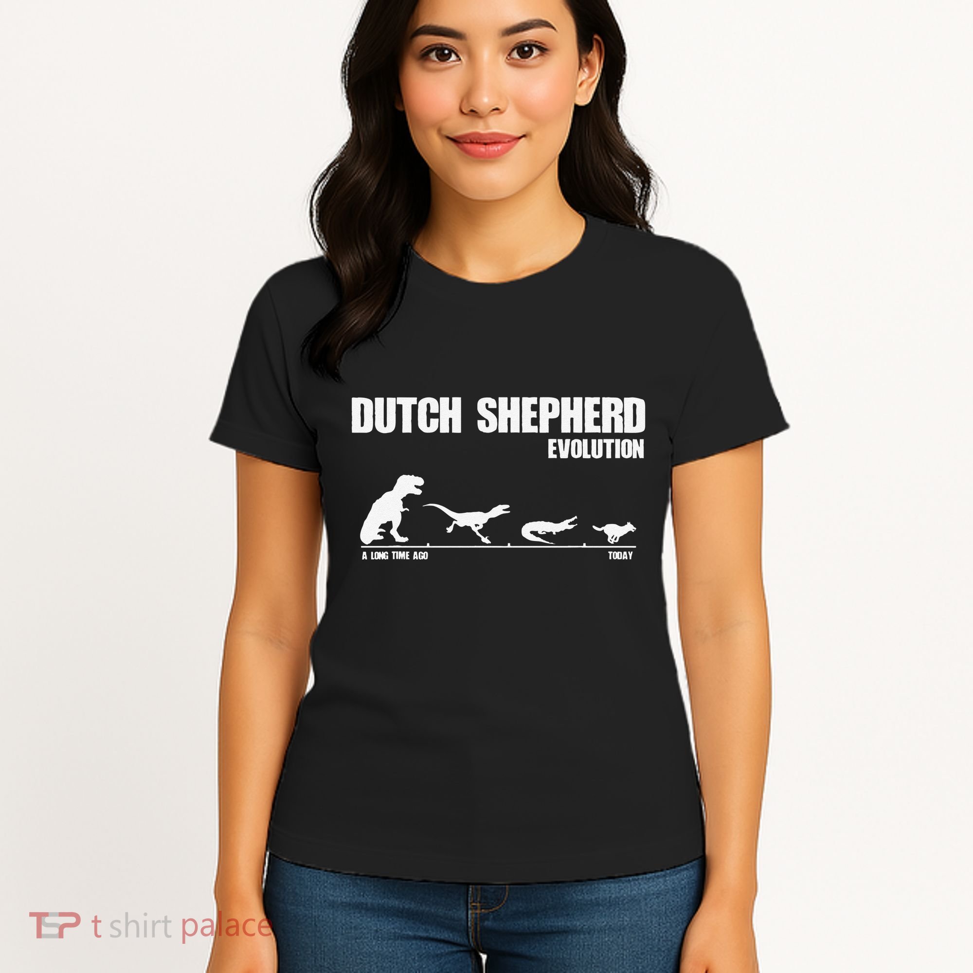 Dutch Shepherd Evolution Funny Dinosaur Dutchie K9 Dog Women's T-Shirt