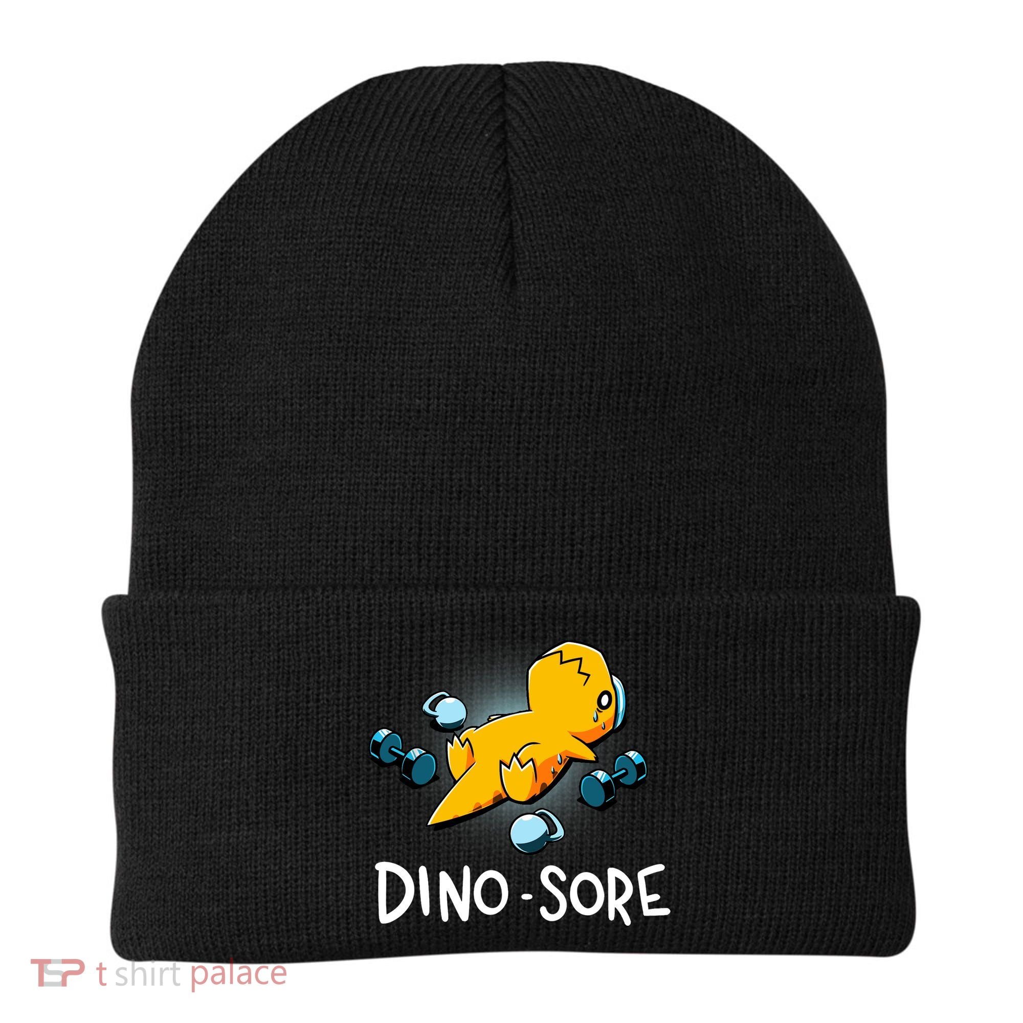 Dino Sore Funny Dinosaur Workout Gym Lifting Fitness Beanie