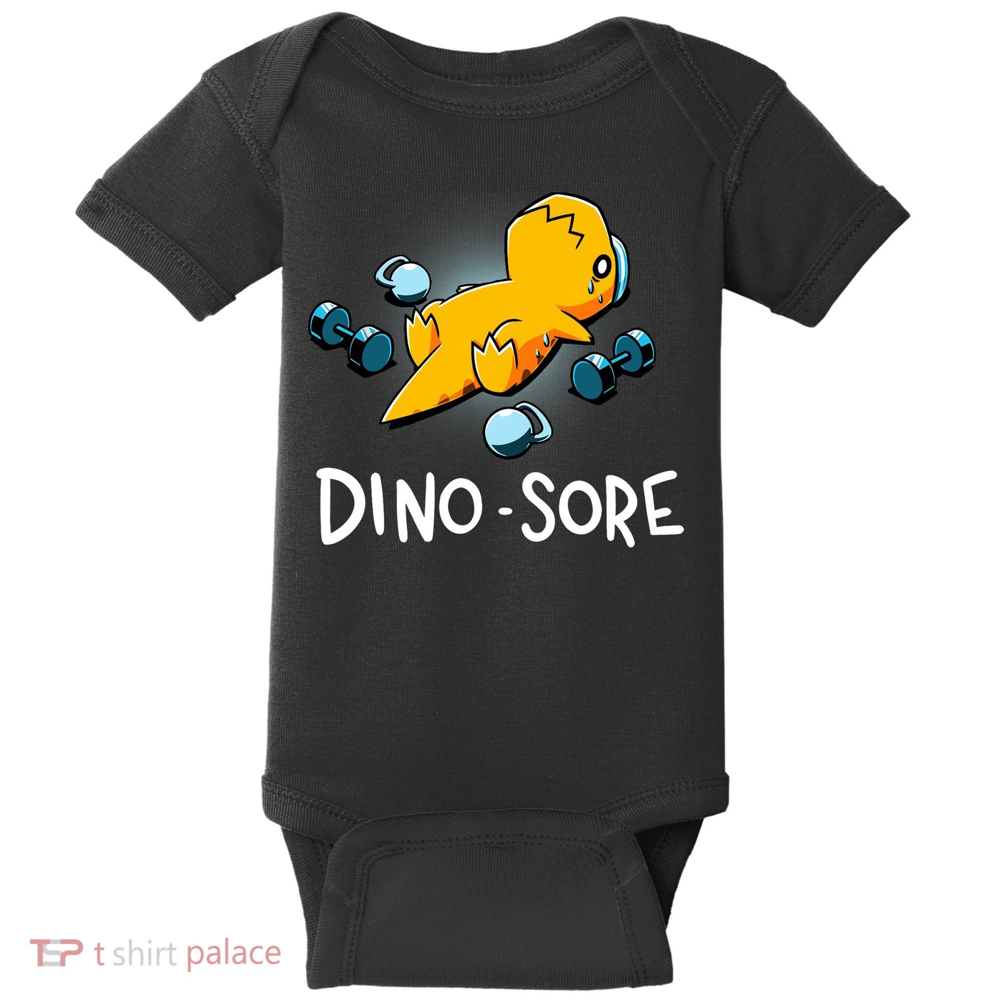 Dino Sore Funny Dinosaur Workout Gym Lifting Fitness Baby Bodysuit