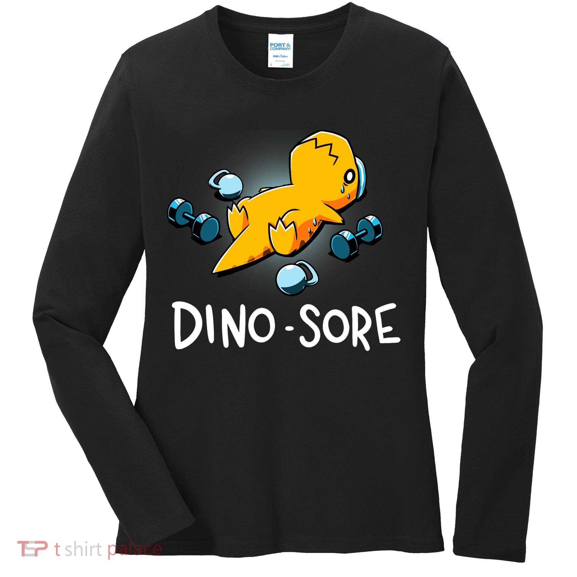 Dino Sore Funny Dinosaur Workout Gym Lifting Fitness Women's Long Sleeve Shirt