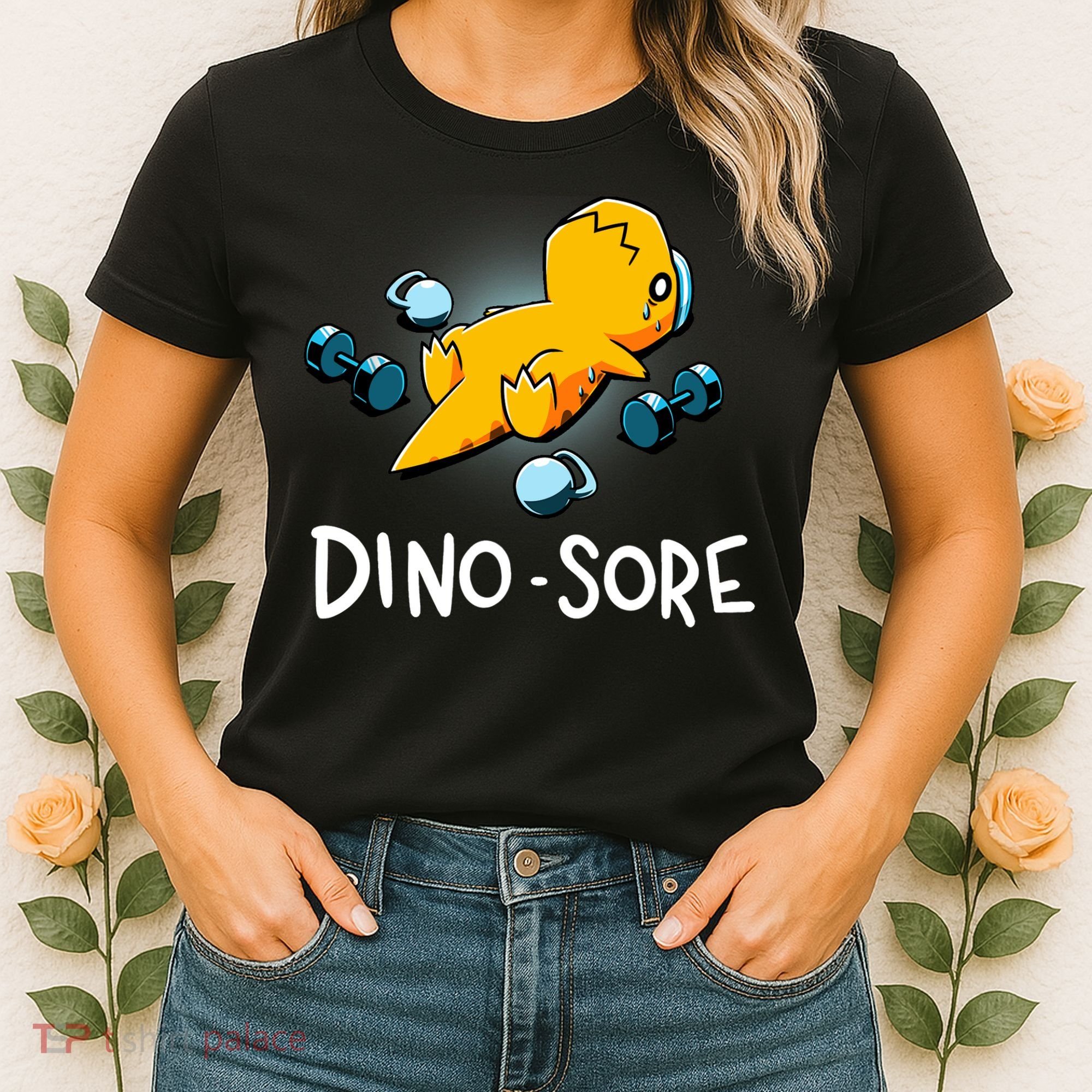 Dino Sore Funny Dinosaur Workout Gym Lifting Fitness Women's T-Shirt