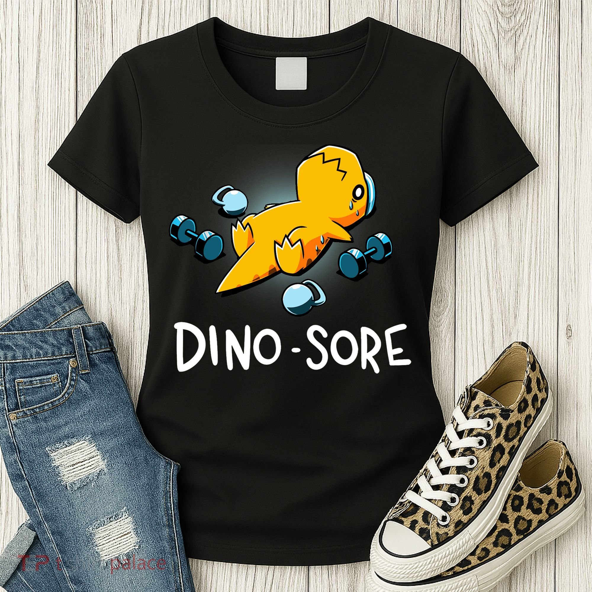 Dino Sore Funny Dinosaur Workout Gym Lifting Fitness Women's T-Shirt