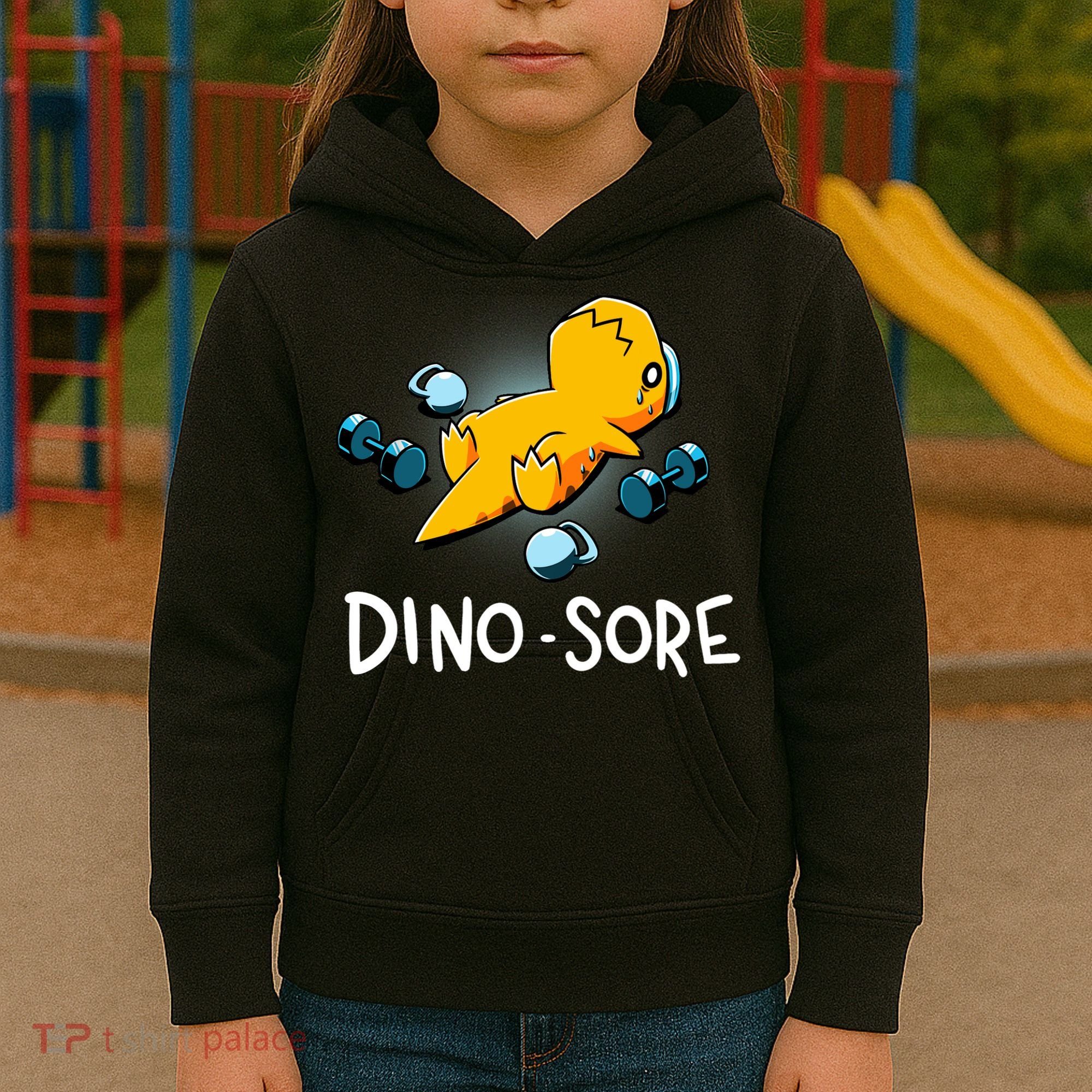 Dino Sore Funny Dinosaur Workout Gym Lifting Fitness Kids Hoodie