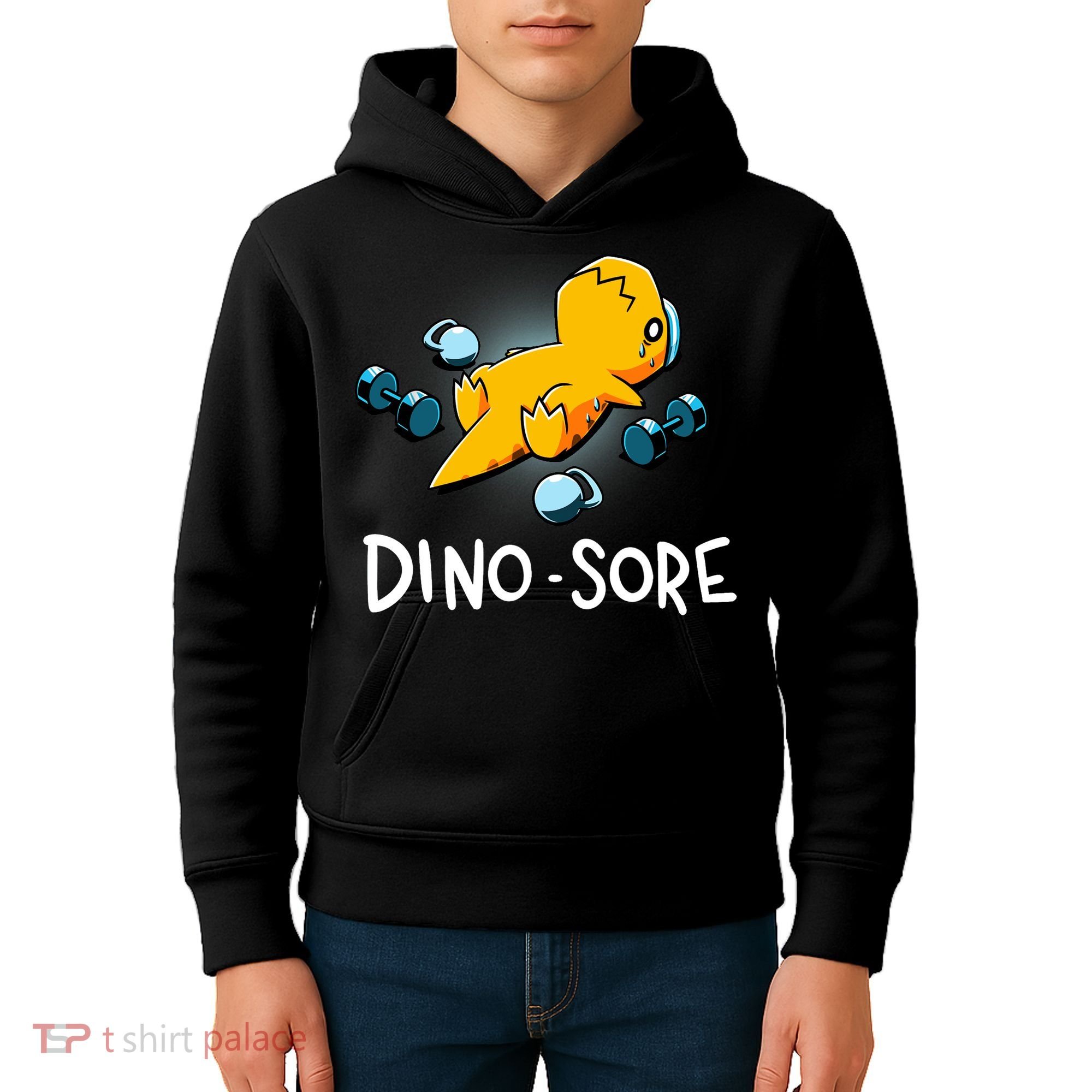 Dino Sore Funny Dinosaur Workout Gym Lifting Fitness Kids Hoodie