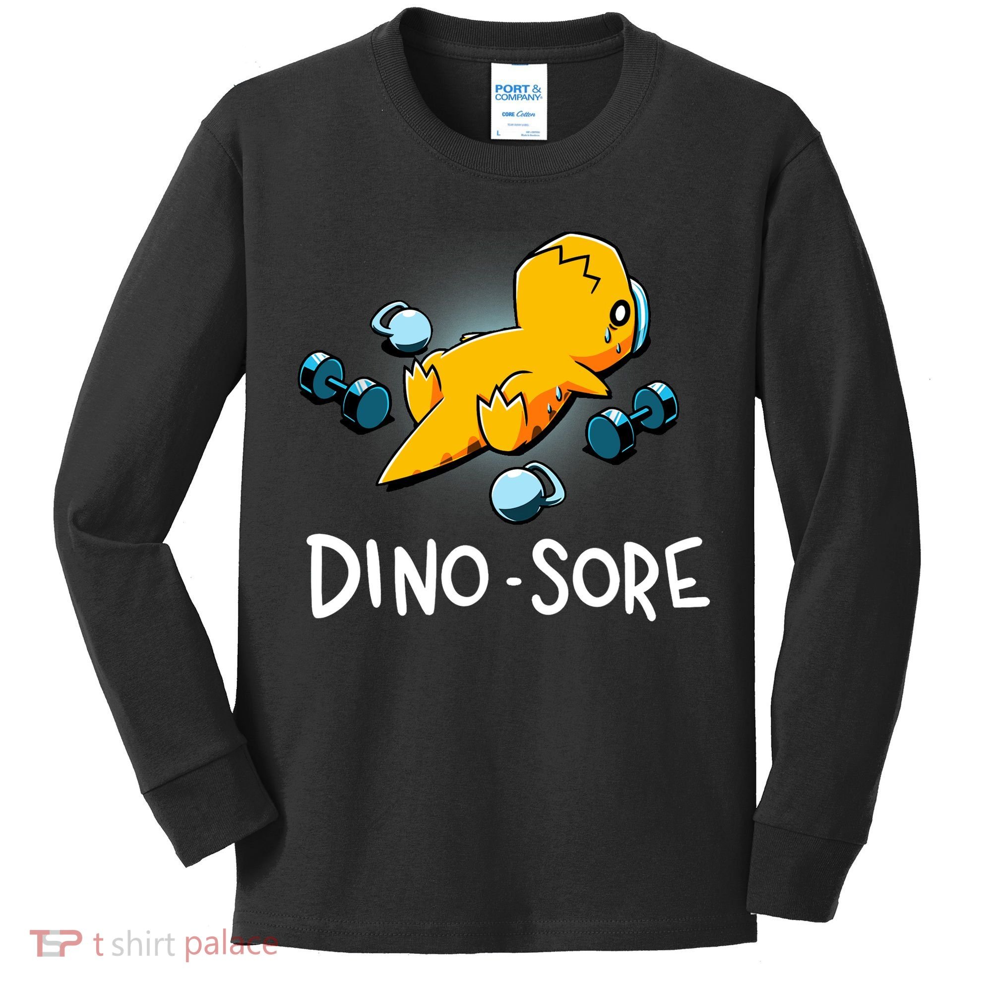 Dino Sore Funny Dinosaur Workout Gym Lifting Fitness Kids Long Sleeve Shirt