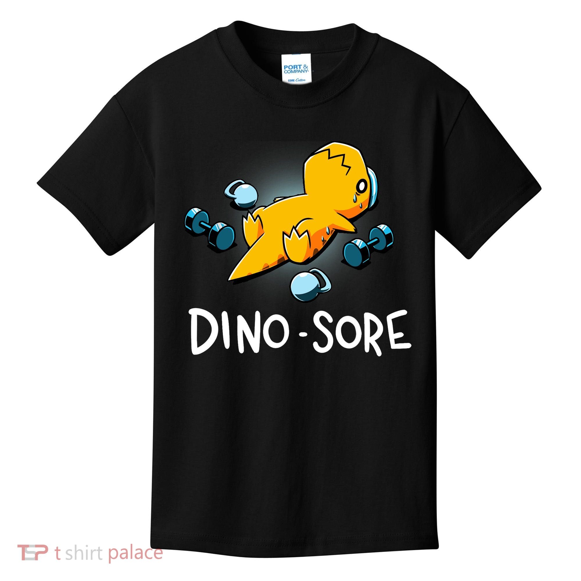 Dino Sore Funny Dinosaur Workout Gym Lifting Fitness Kids T-Shirt