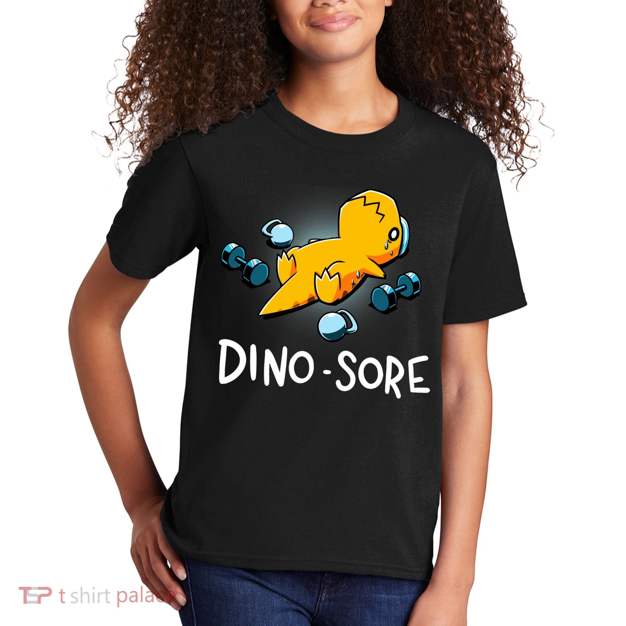 Dino Sore Funny Dinosaur Workout Gym Lifting Fitness Kids T-Shirt