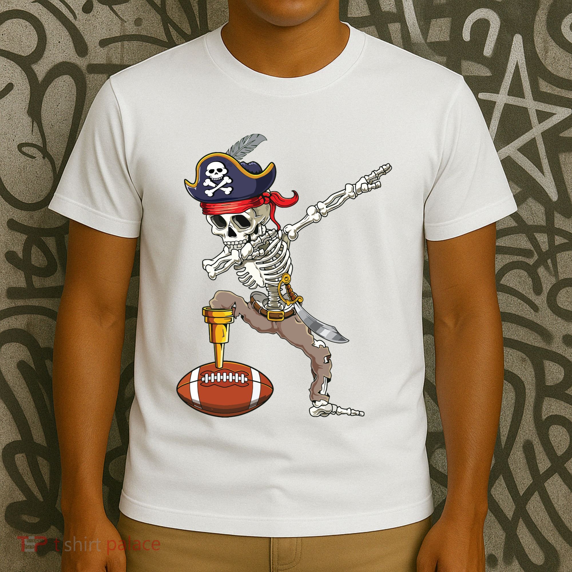 Dab Skeleton Funny Dabbing Skeleton Pirate Football T-Shirt