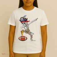 Dab Skeleton Funny Dabbing Skeleton Pirate Football T-Shirt thumb 4