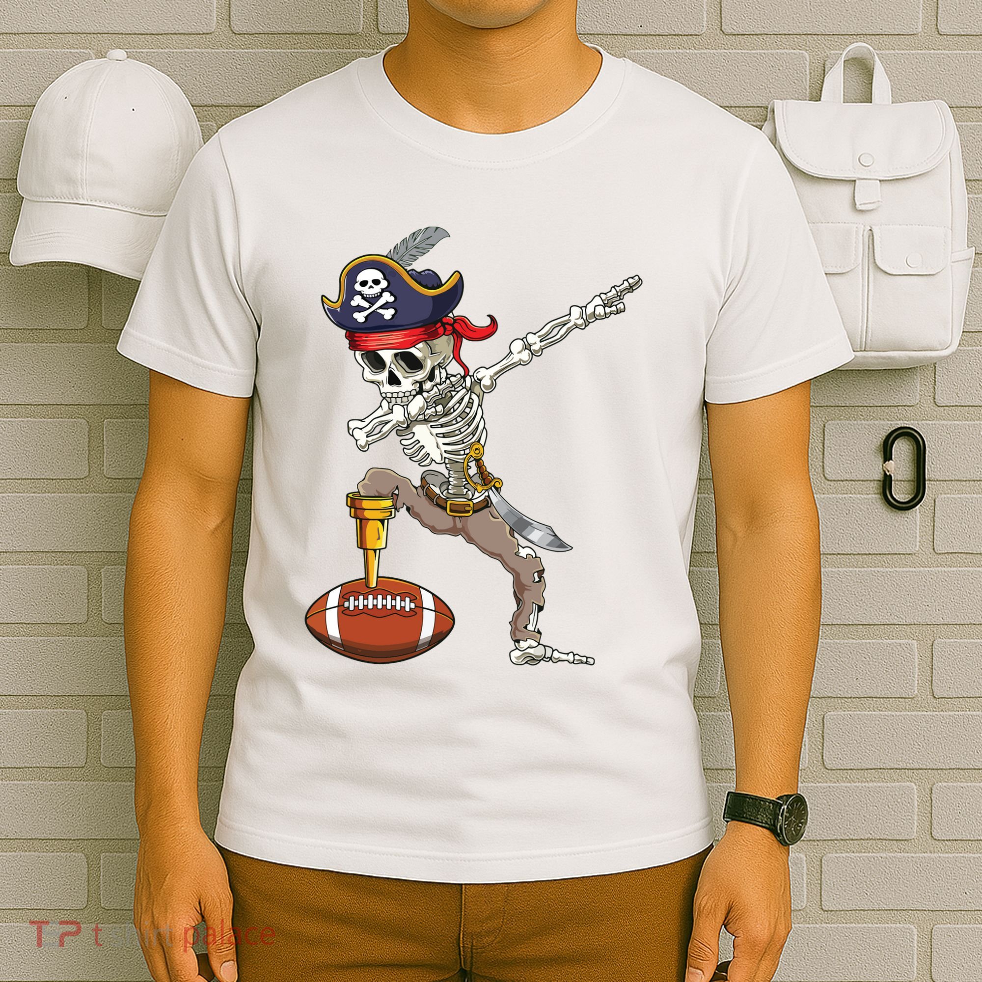 Dab Skeleton Funny Dabbing Skeleton Pirate Football T-Shirt