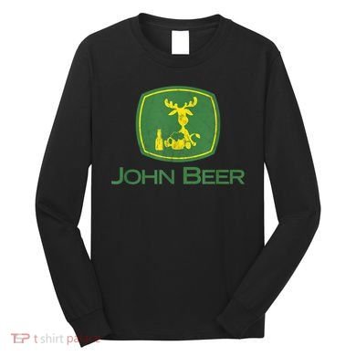 Distressed S Funny Tractor John Beer Deer Farmer Long Sleeve Shirt