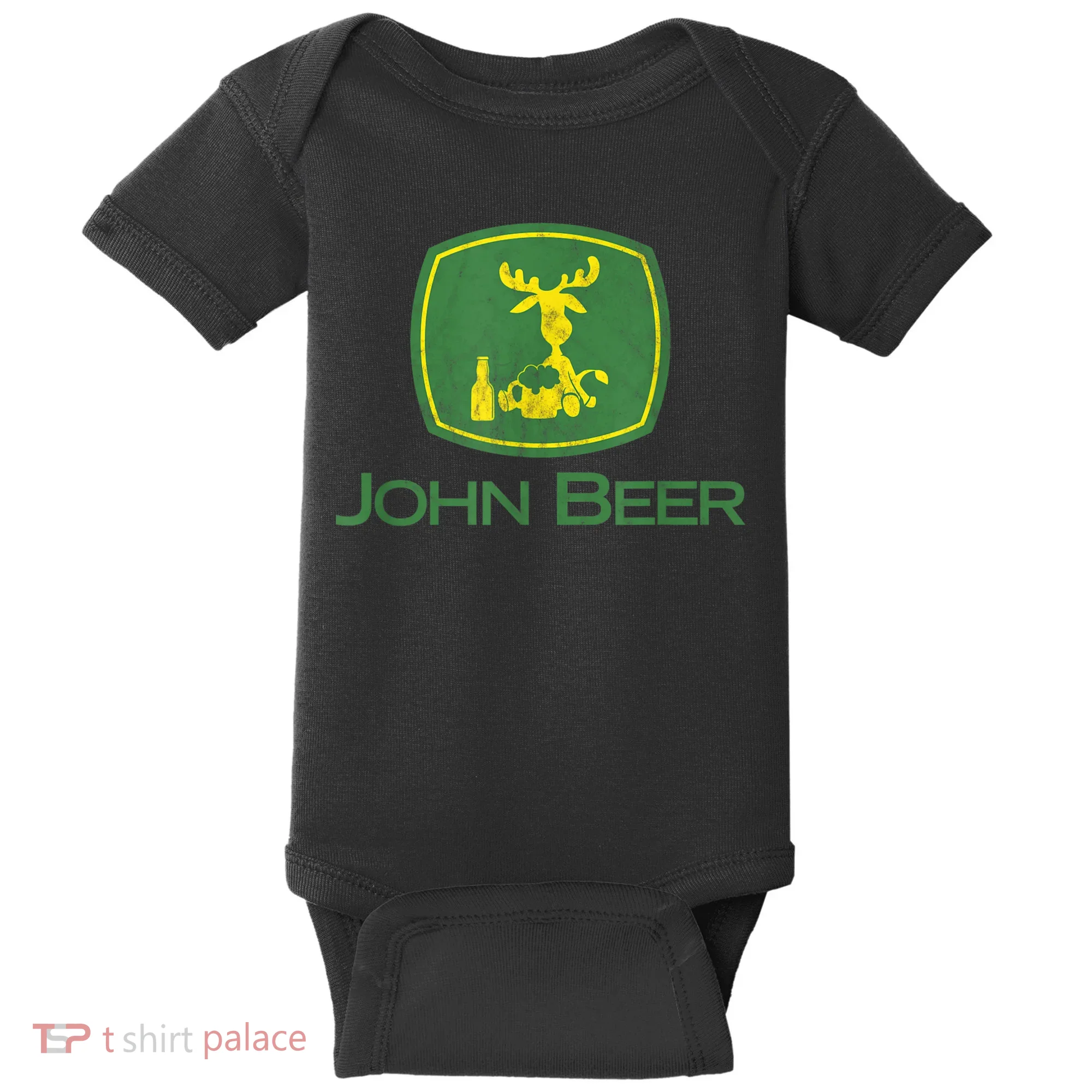 Distressed S Funny Tractor John Beer Deer Farmer Baby Bodysuit