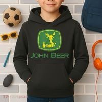 Distressed S Funny Tractor John Beer Deer Farmer Kids Hoodie thumb 2