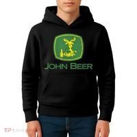 Distressed S Funny Tractor John Beer Deer Farmer Kids Hoodie thumb 4