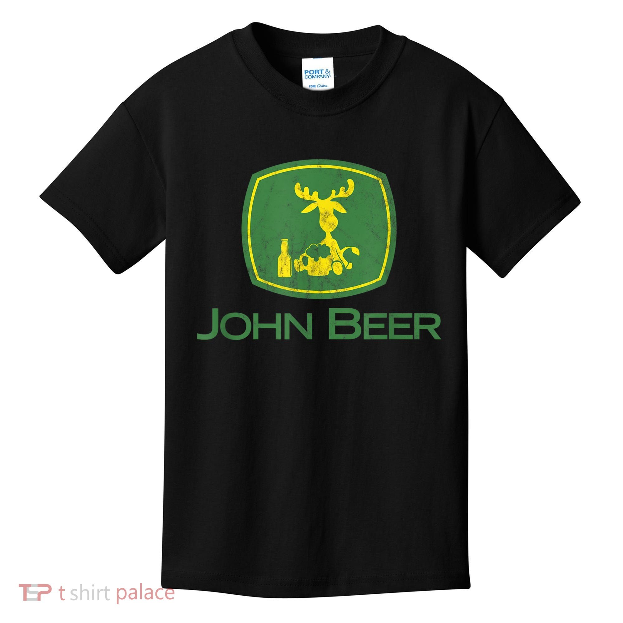 Distressed S Funny Tractor John Beer Deer Farmer Kids T-Shirt