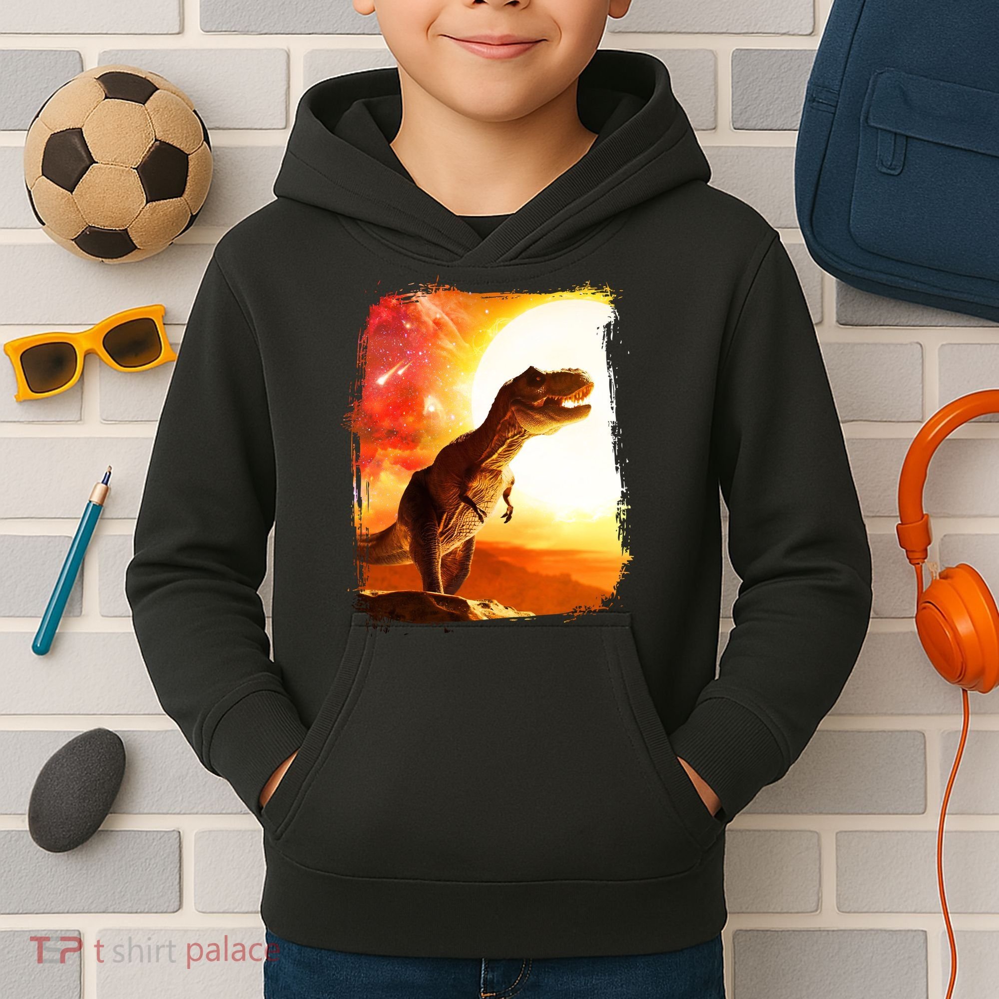 Desert Sun Galaxy Trex Dinosaur Kids Hoodie