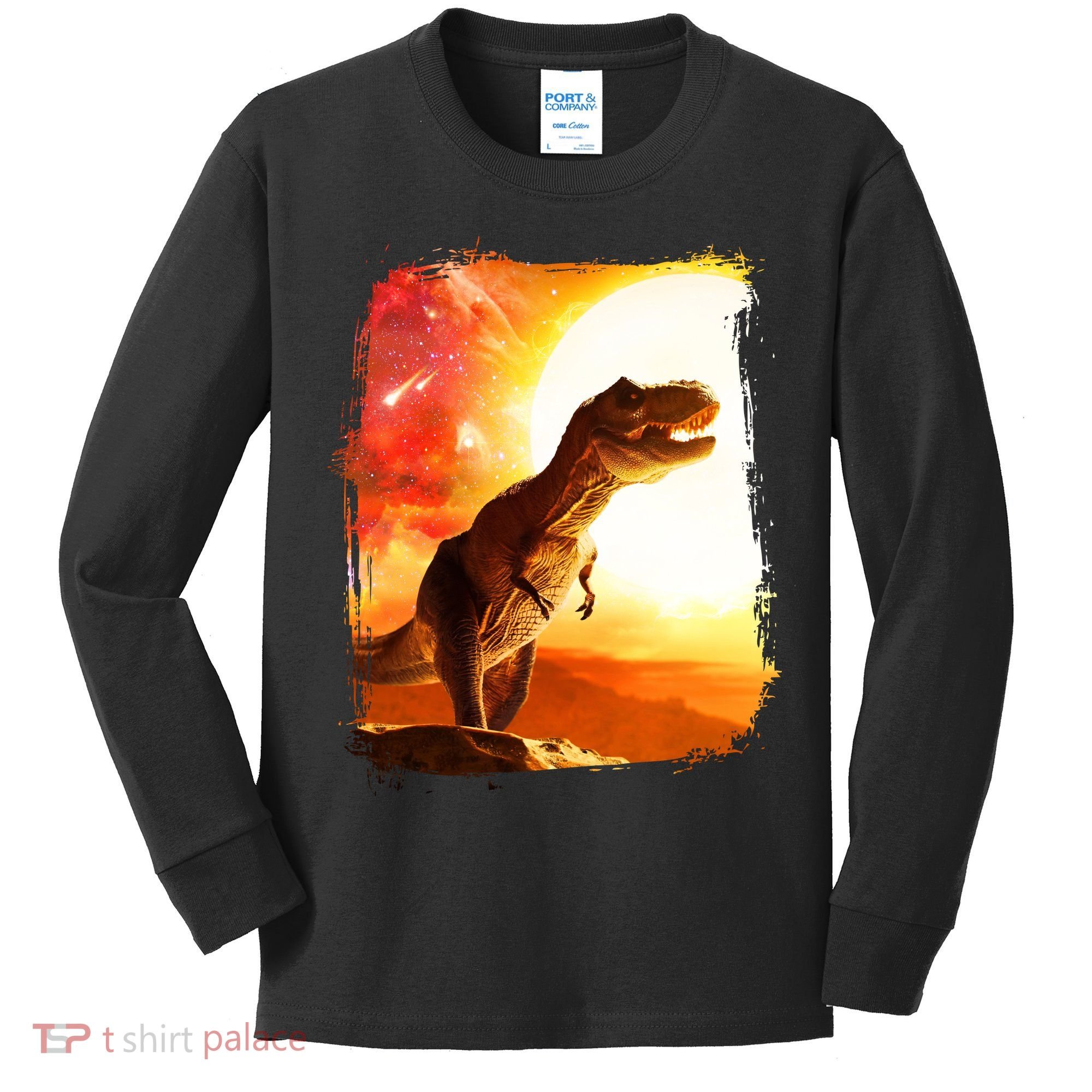 Desert Sun Galaxy Trex Dinosaur Kids Long Sleeve Shirt