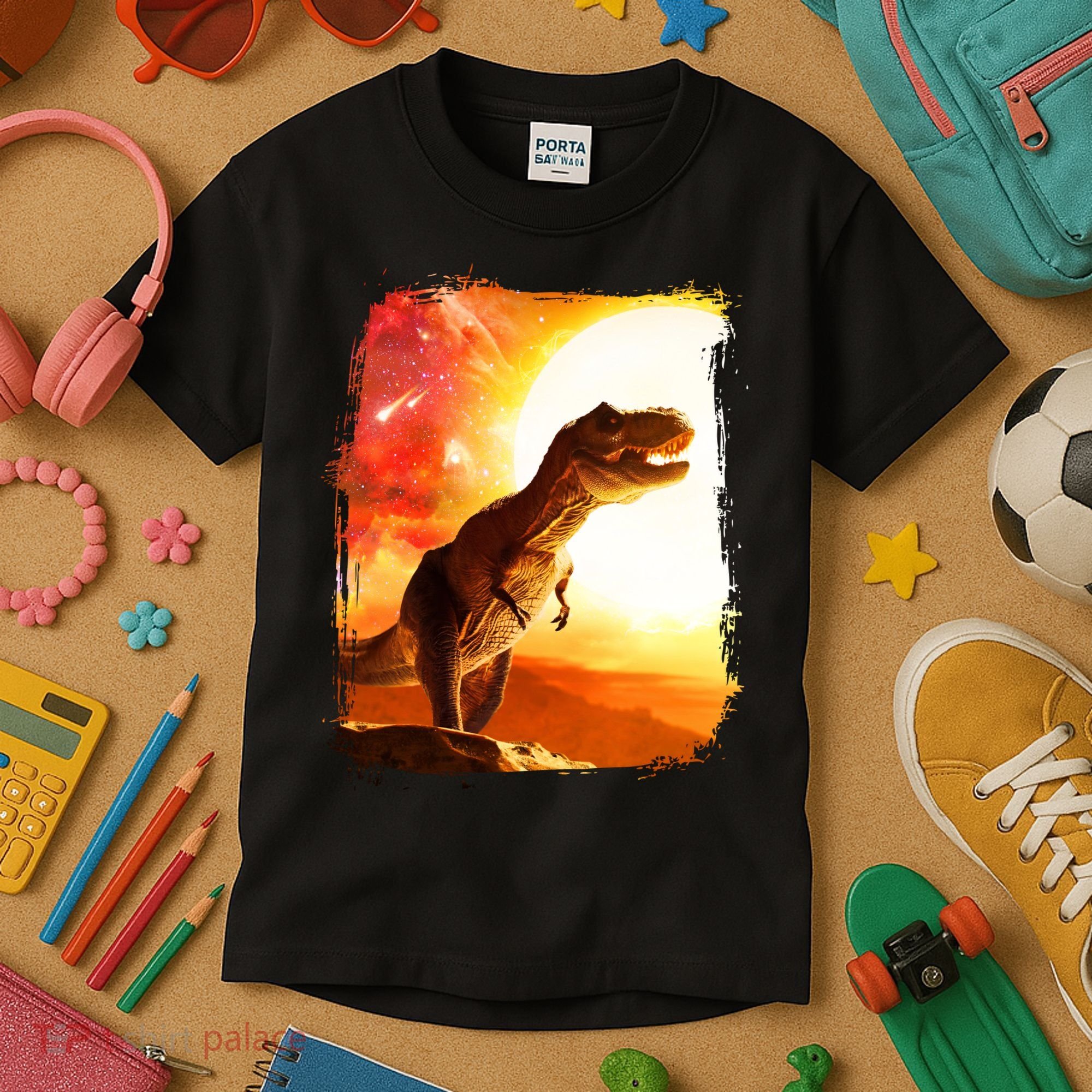 Desert Sun Galaxy Trex Dinosaur Kids T-Shirt