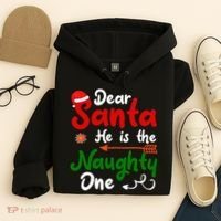 Dear Santa He Is The Naughty One Matching Couples Christmas Hoodie thumb 4