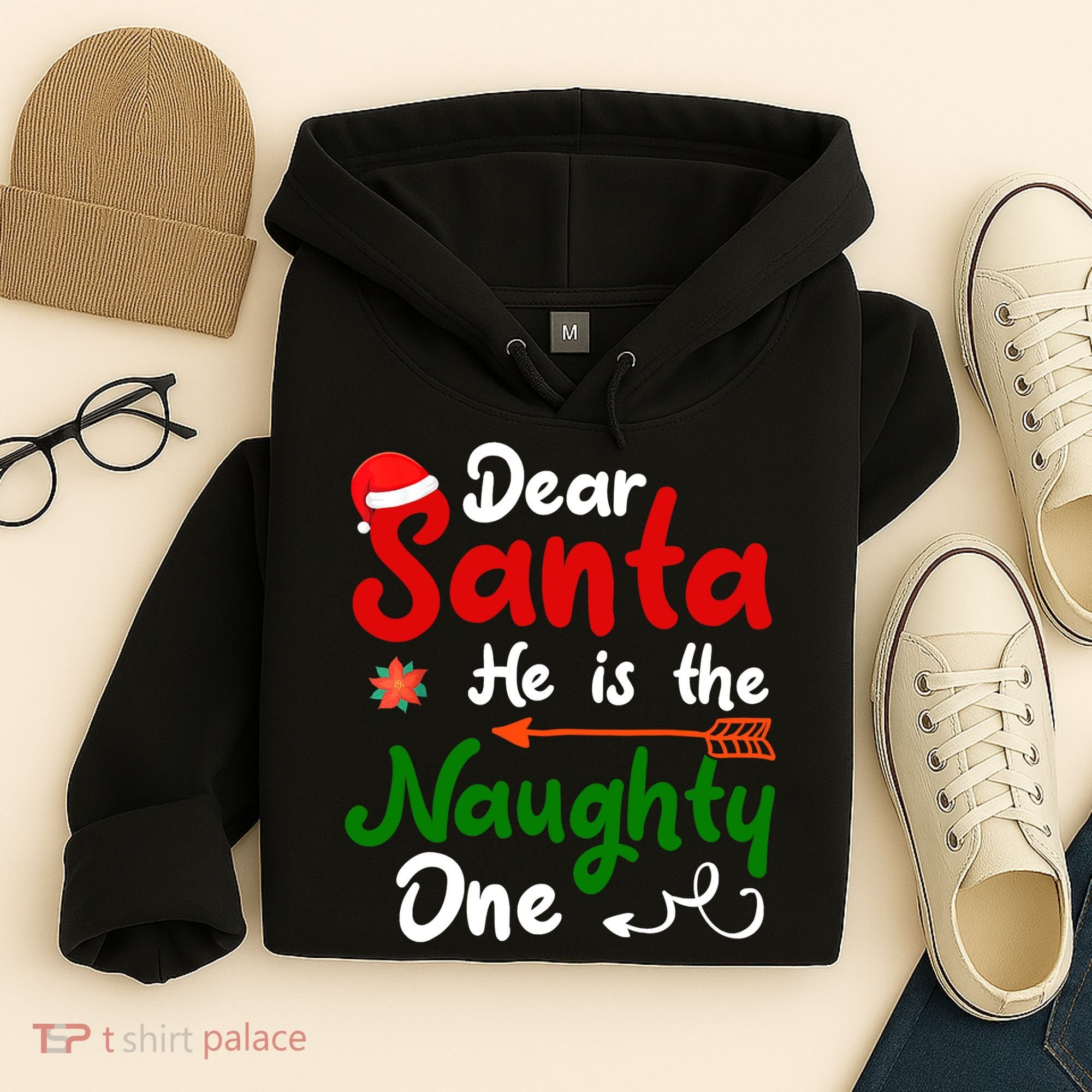 Dear Santa He Is The Naughty One Matching Couples Christmas Hoodie
