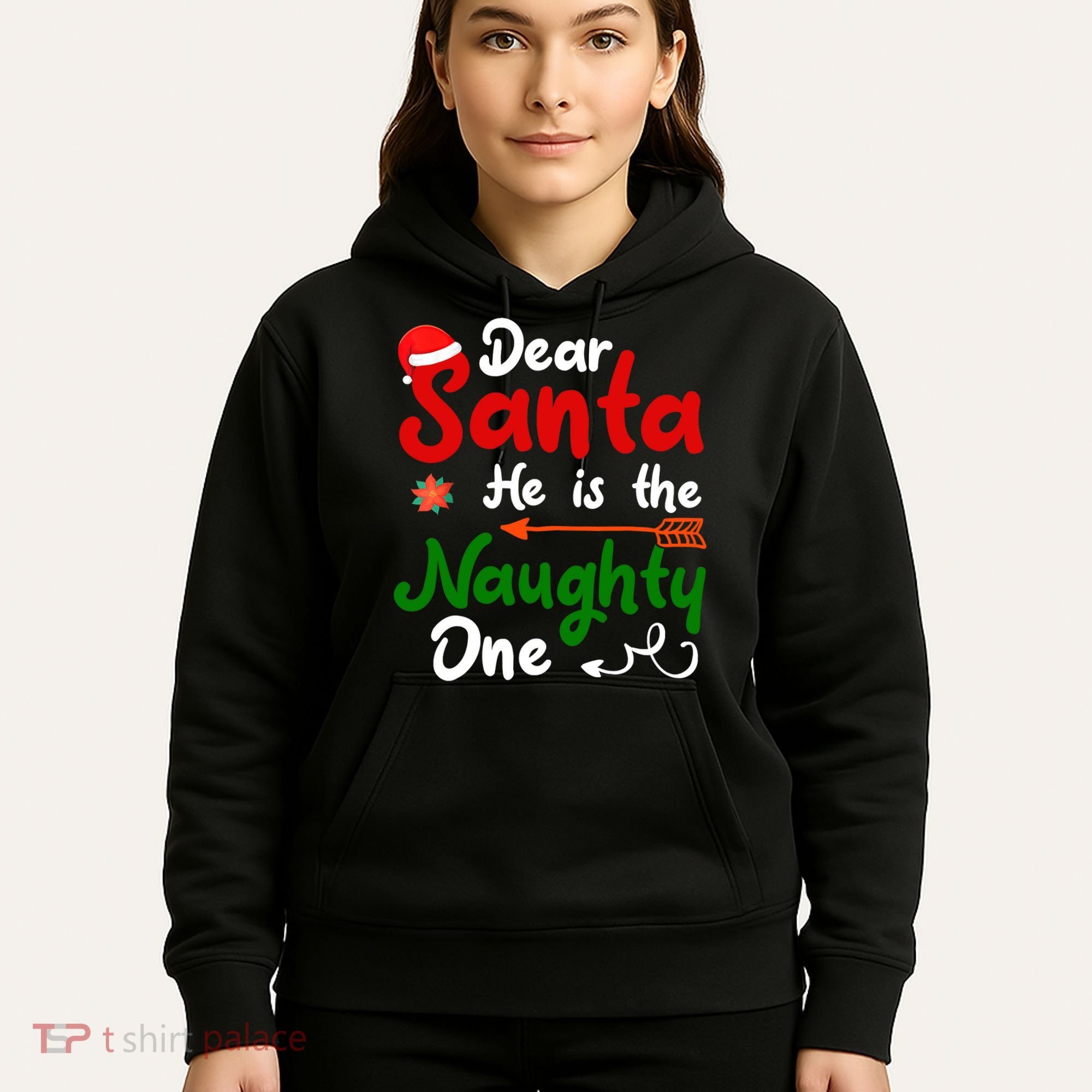Dear Santa He Is The Naughty One Matching Couples Christmas Hoodie