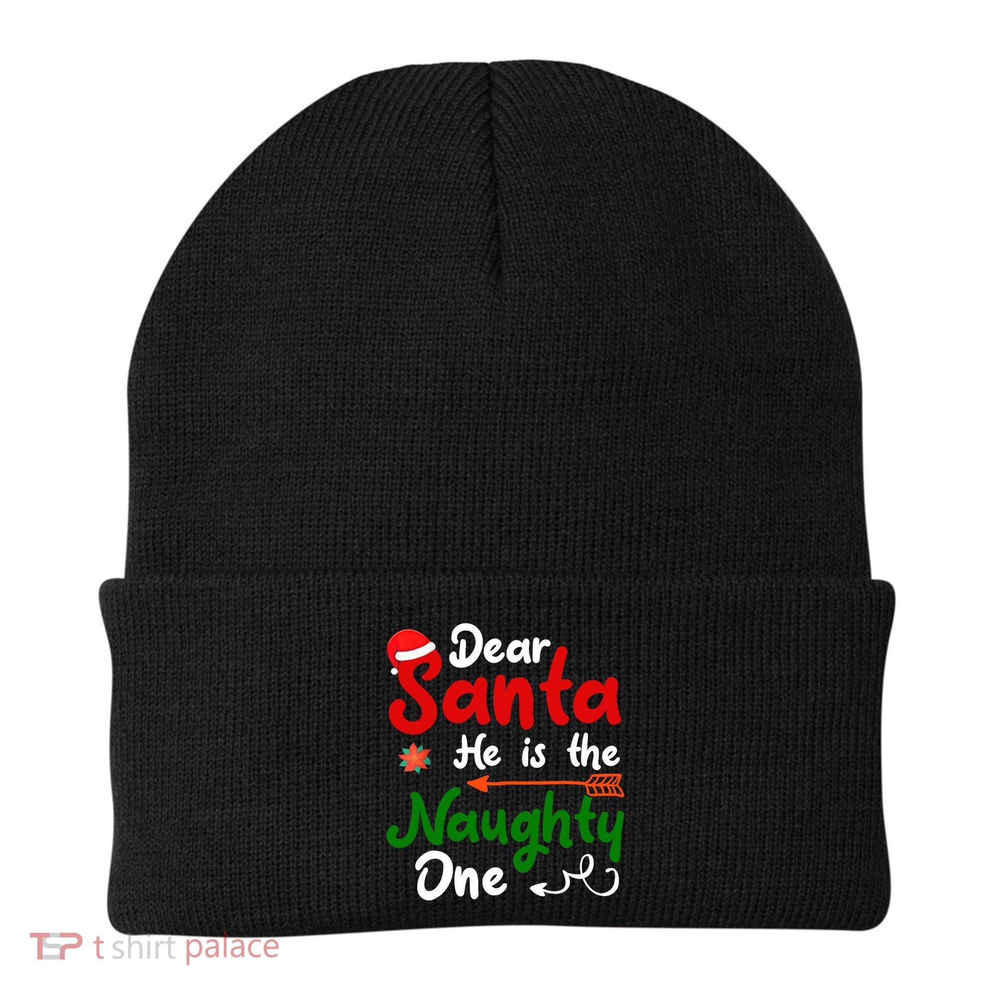 Dear Santa He Is The Naughty One Matching Couples Christmas Beanie