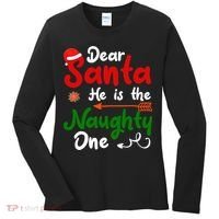 Dear Santa He Is The Naughty One Matching Couples Christmas Women's Long Sleeve Shirt thumb 0