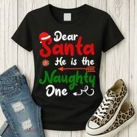 Dear Santa He Is The Naughty One Matching Couples Christmas Women's T-Shirt thumb 3
