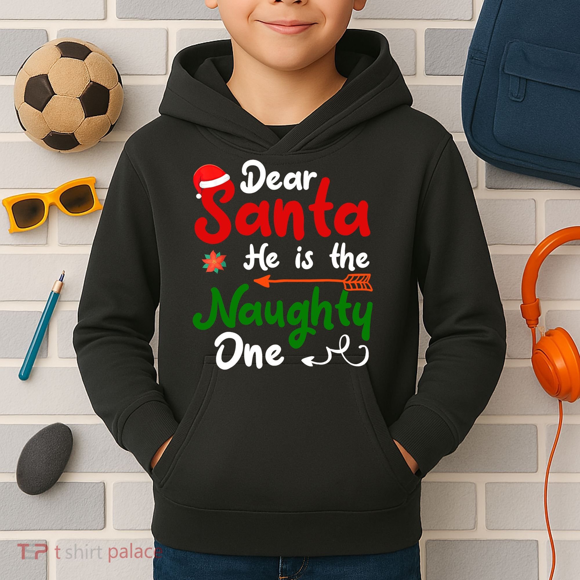 Dear Santa He Is The Naughty One Matching Couples Christmas Kids Hoodie