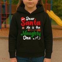 Dear Santa He Is The Naughty One Matching Couples Christmas Kids Hoodie thumb 3