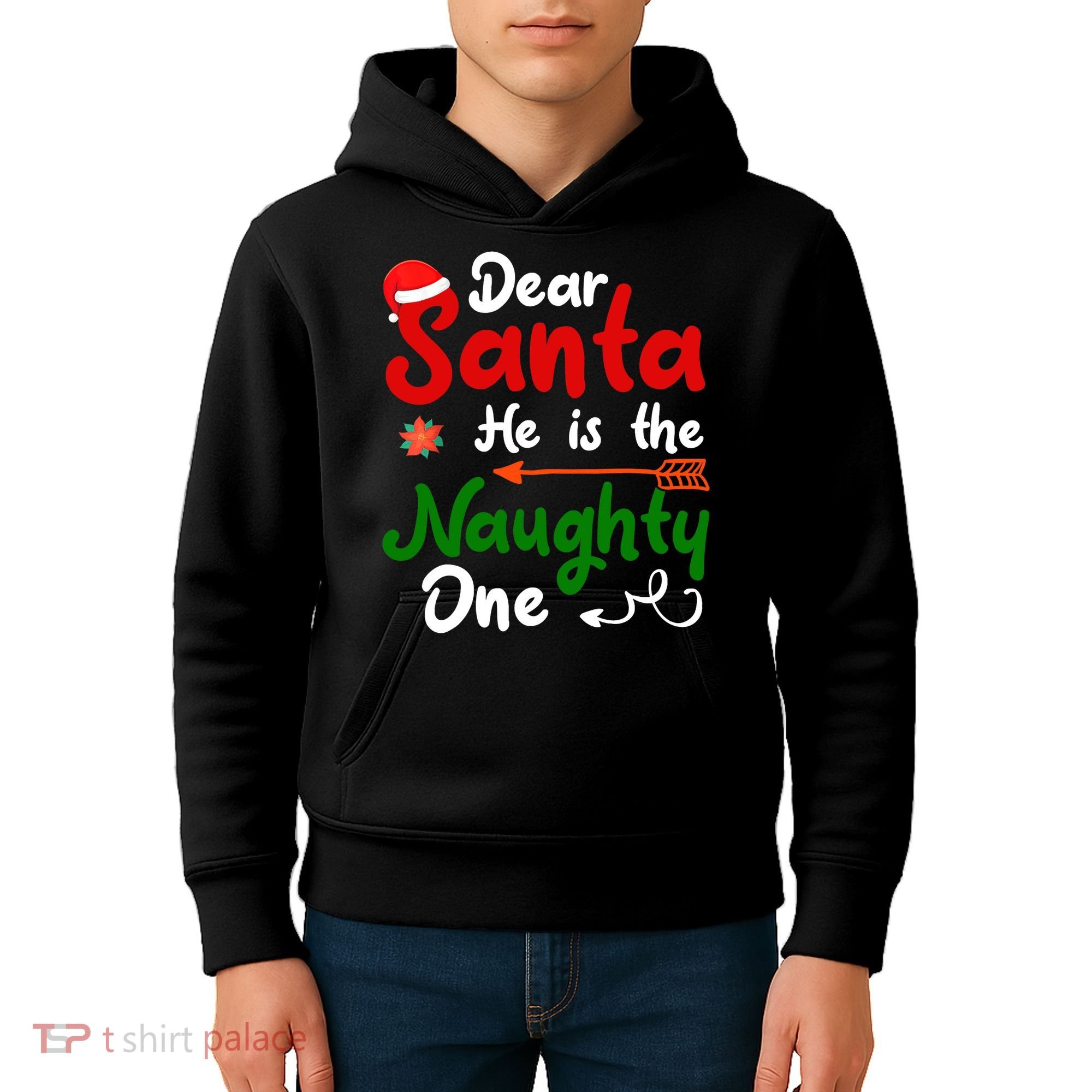 Dear Santa He Is The Naughty One Matching Couples Christmas Kids Hoodie
