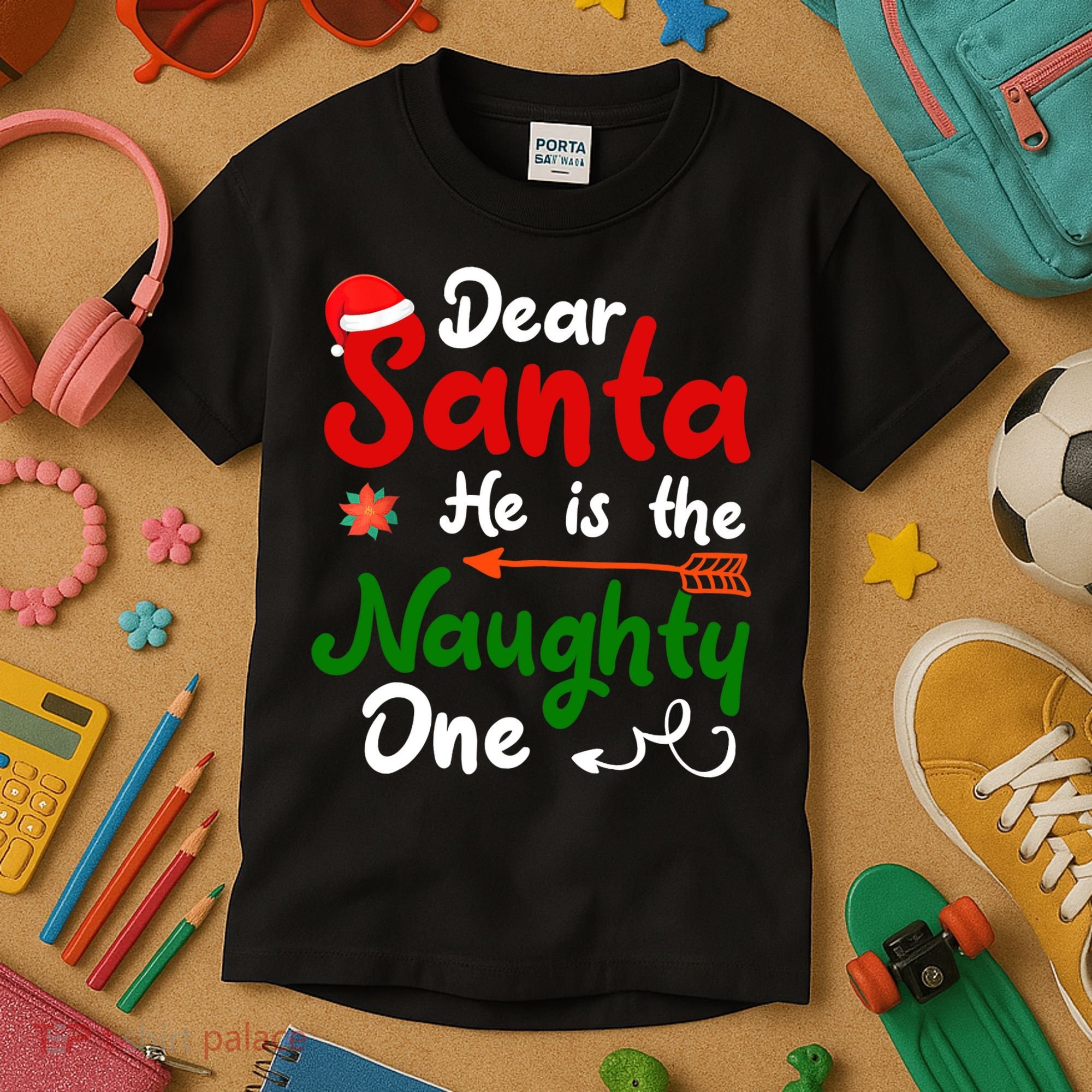 Dear Santa He Is The Naughty One Matching Couples Christmas Kids T-Shirt