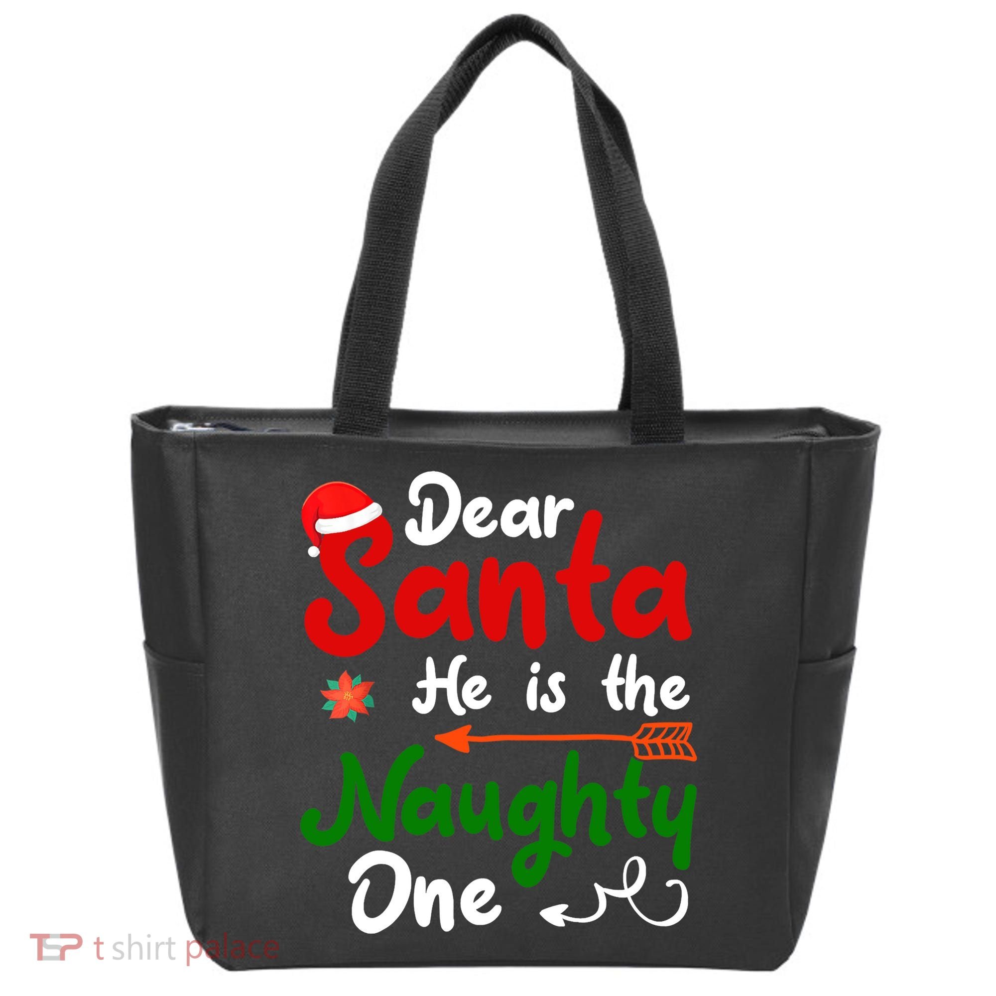 Dear Santa He Is The Naughty One Matching Couples Christmas Tote Bag