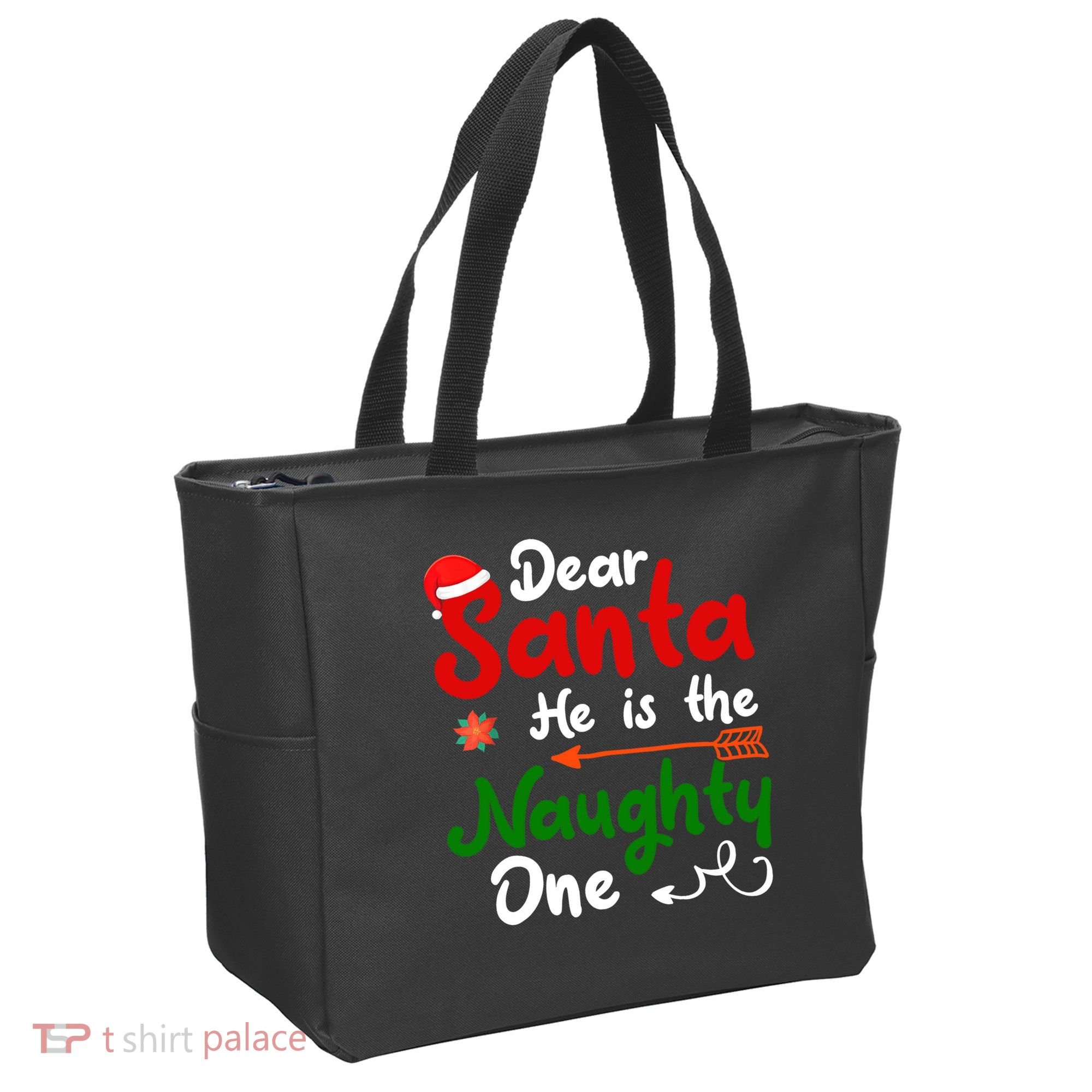 Dear Santa He Is The Naughty One Matching Couples Christmas Tote Bag