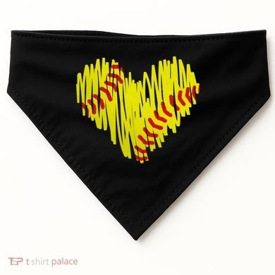 Distressed Softball Heart USA-Made Doggie Bandana