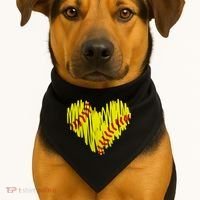 Distressed Softball Heart USA-Made Doggie Bandana thumb 1