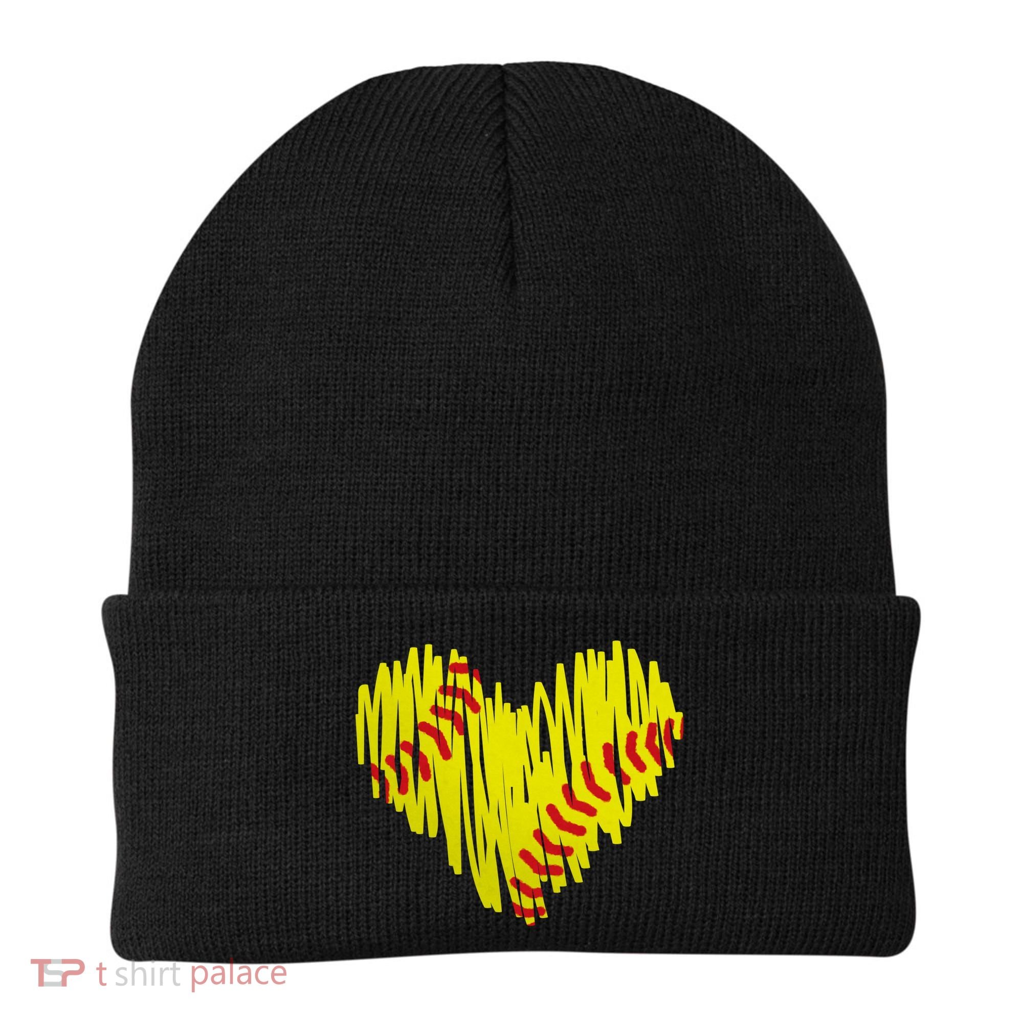 Distressed Softball Heart Beanie