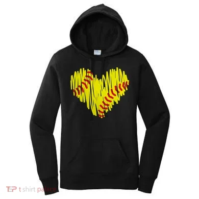 Distressed Softball Heart Women's Hoodie