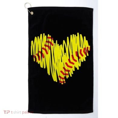 Distressed Softball Heart Golf Towel