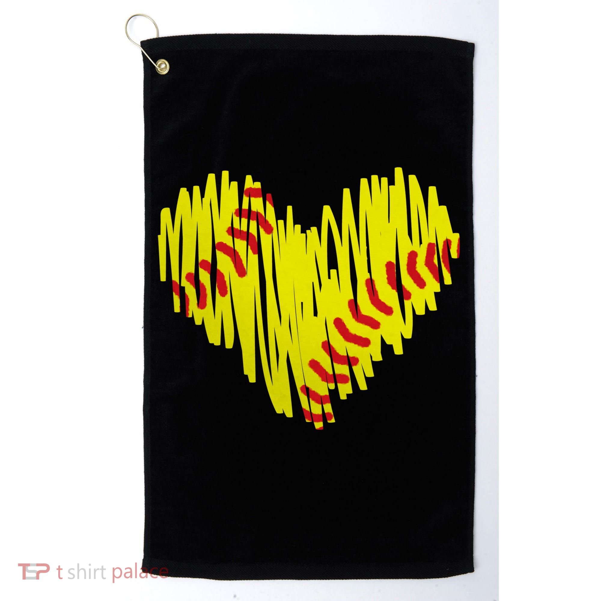 Distressed Softball Heart Golf Towel