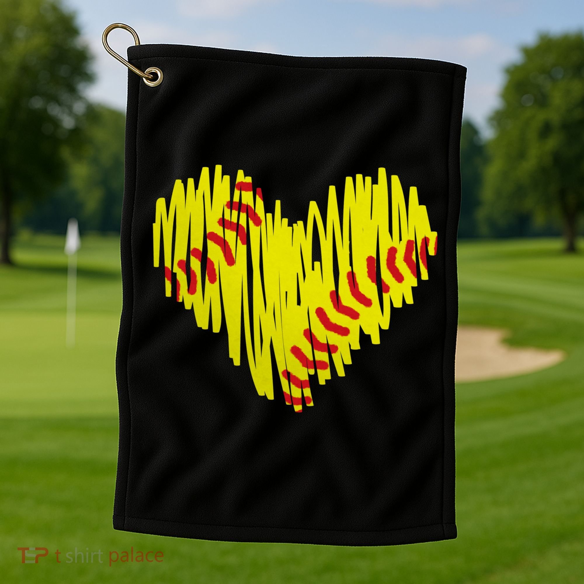 Distressed Softball Heart Golf Towel