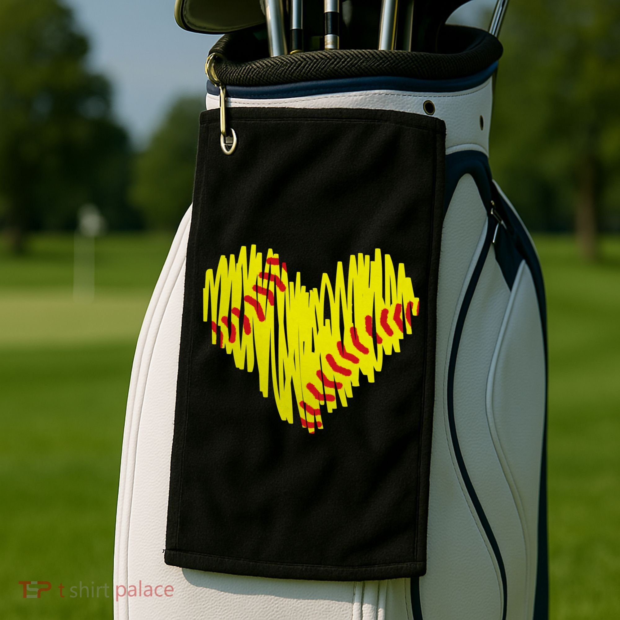 Distressed Softball Heart Golf Towel