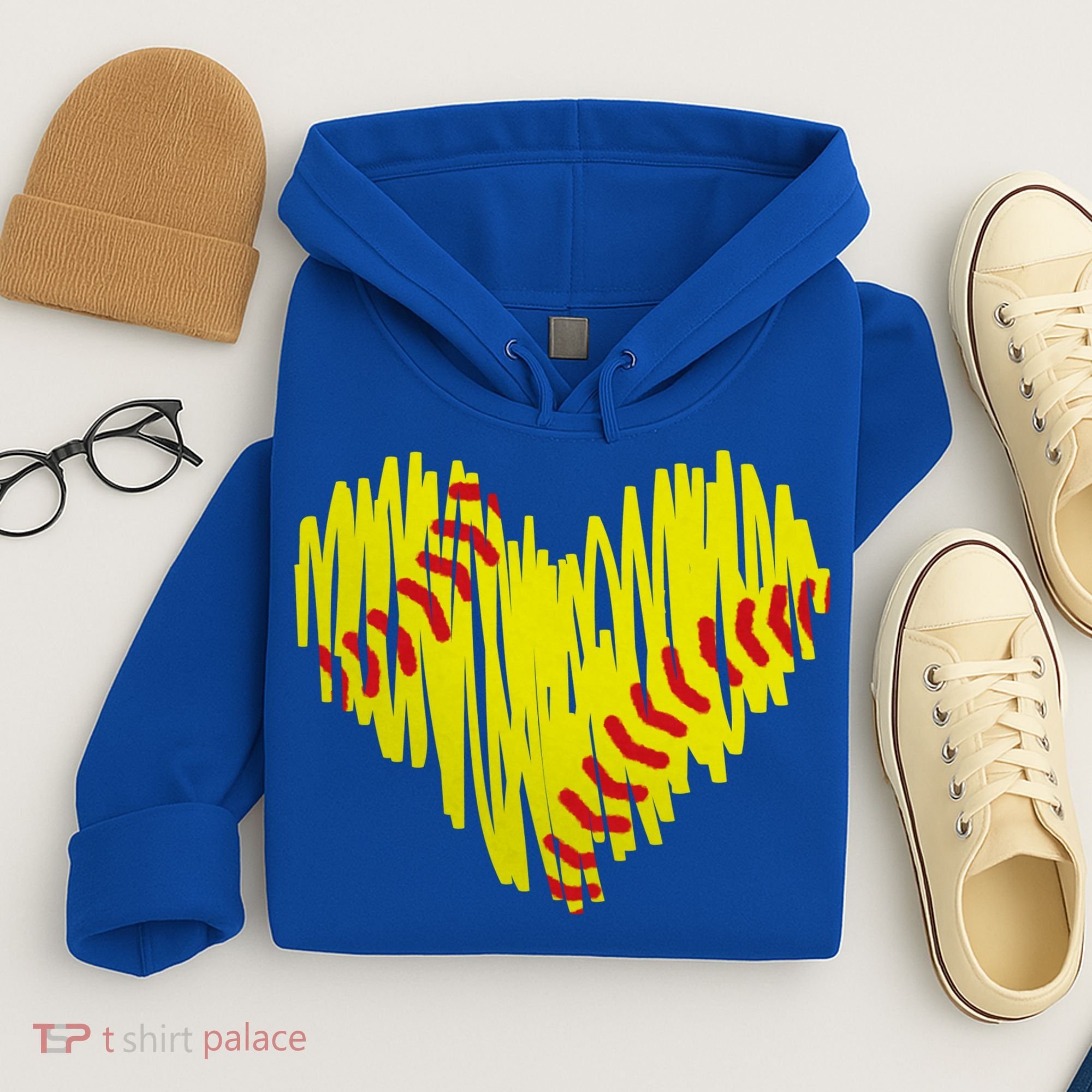 Distressed Softball Heart Hoodie