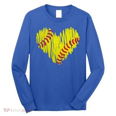 Distressed Softball Heart Long Sleeve Shirt