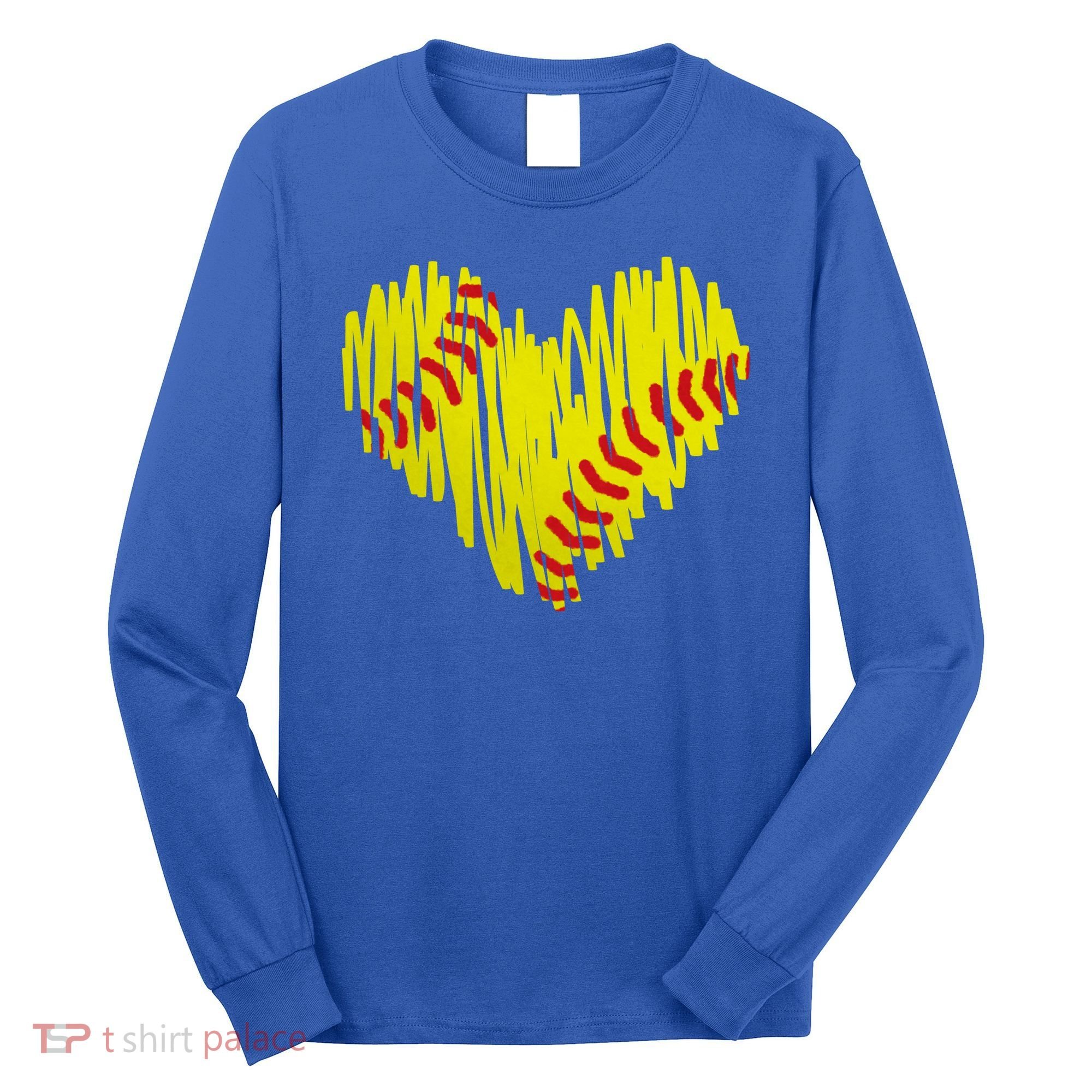 Distressed Softball Heart Long Sleeve Shirt