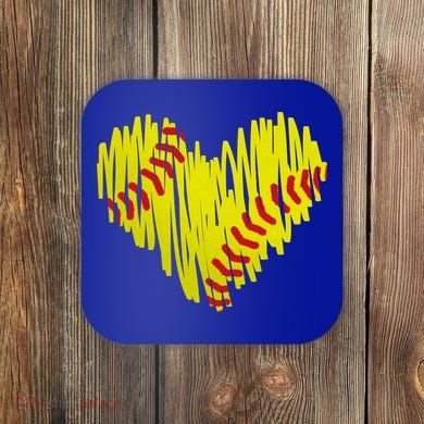 Distressed Softball Heart Coaster