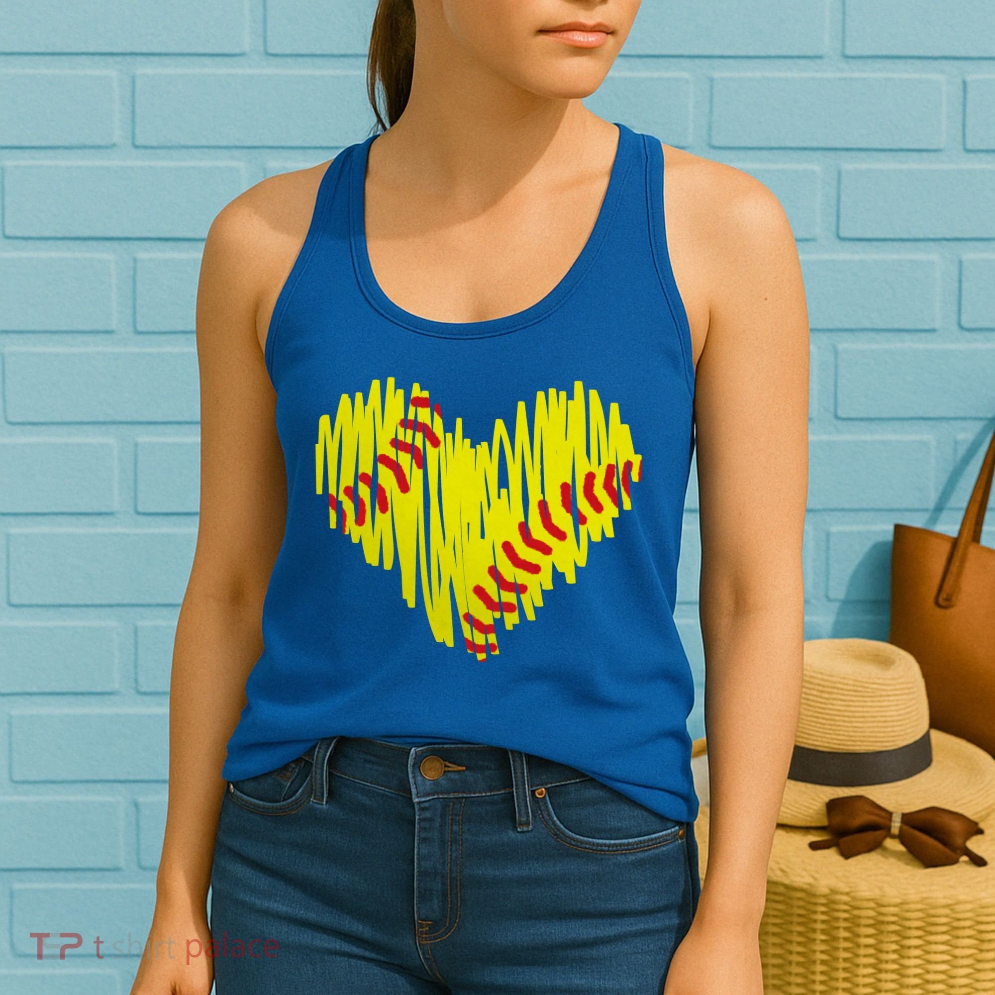 Distressed Softball Heart Women's Tank Top