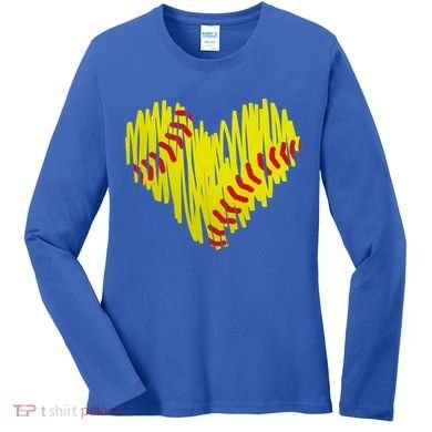 Distressed Softball Heart Women's Long Sleeve Shirt